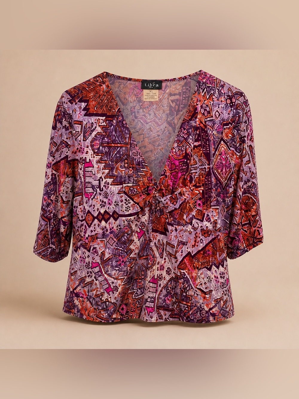 Libra XL Modern Tribal Print Polyester Spandex Blend Blouse